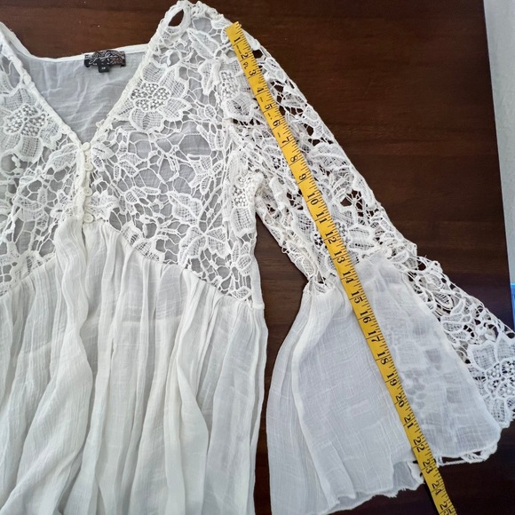 Boho Crochet Flare Sleeve Dress XL Babydoll Flowy Oversized Semi Sheer Fairy - Picture 8 of 11